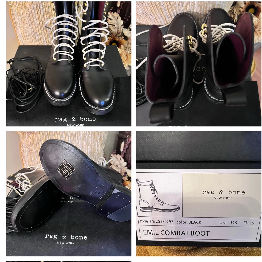 Rag & Bone Black Leather Combat Boots